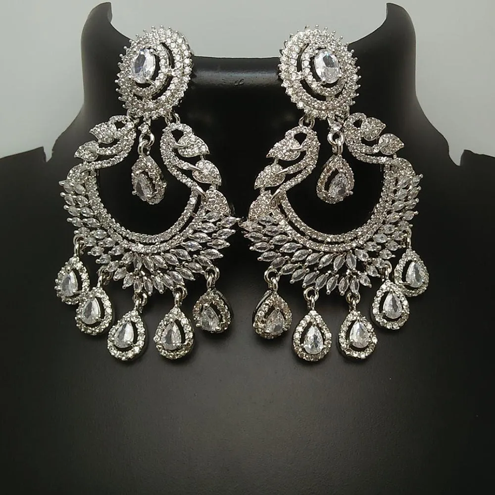 Pooja Bangles Silver Plated AD Stone Dangler Earrings