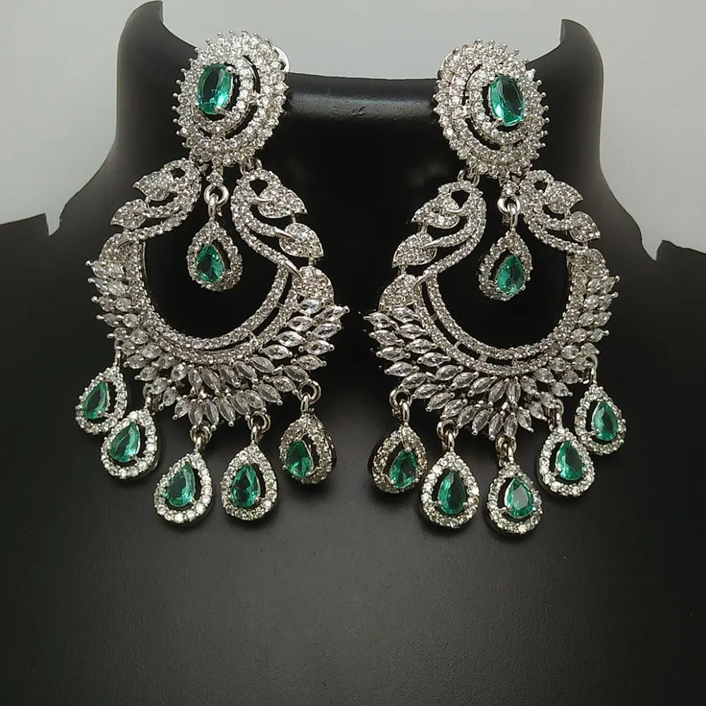 Pooja Bangles Silver Plated AD Stone Dangler Earrings