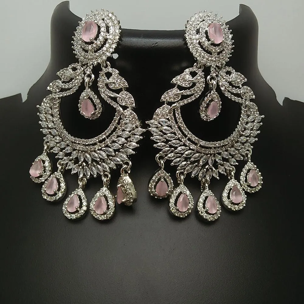 Pooja Bangles Silver Plated AD Stone Dangler Earrings