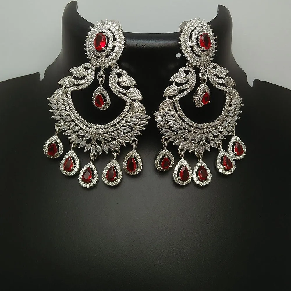 Pooja Bangles Silver Plated AD Stone Dangler Earrings