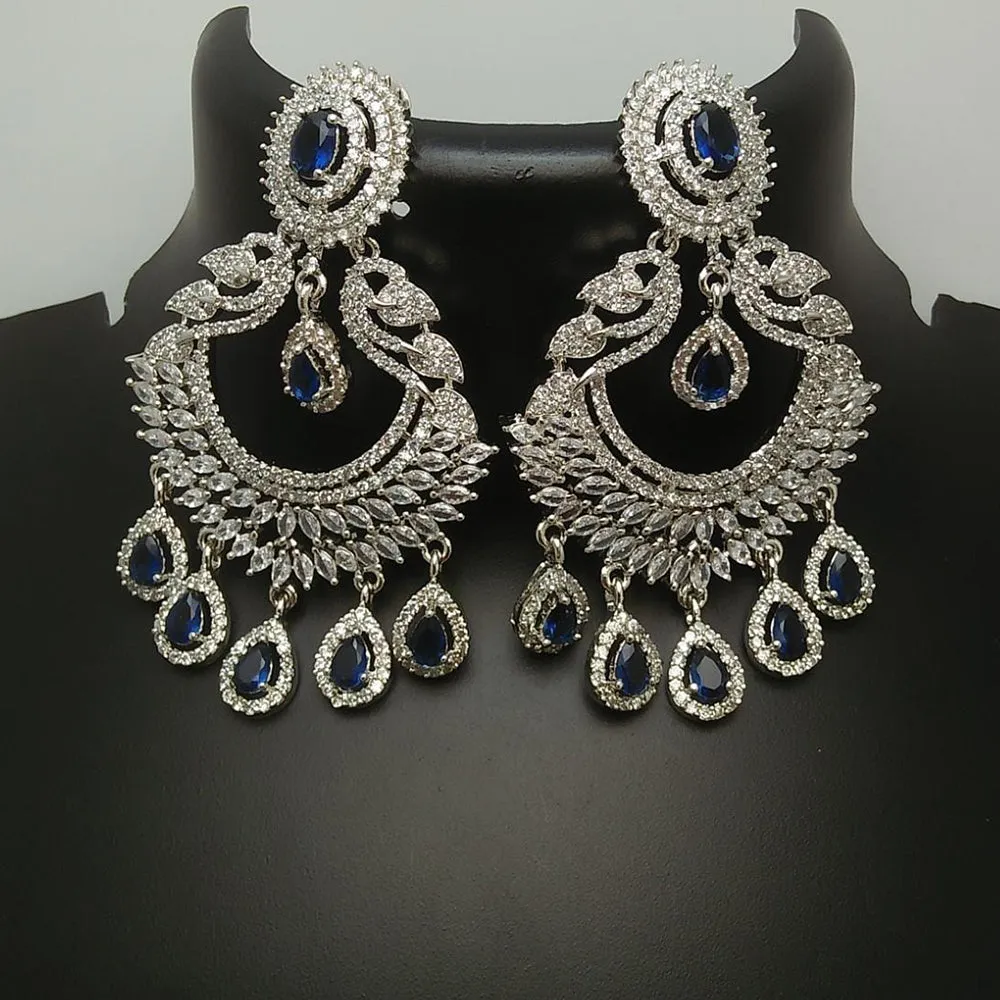 Pooja Bangles Silver Plated AD Stone Dangler Earrings