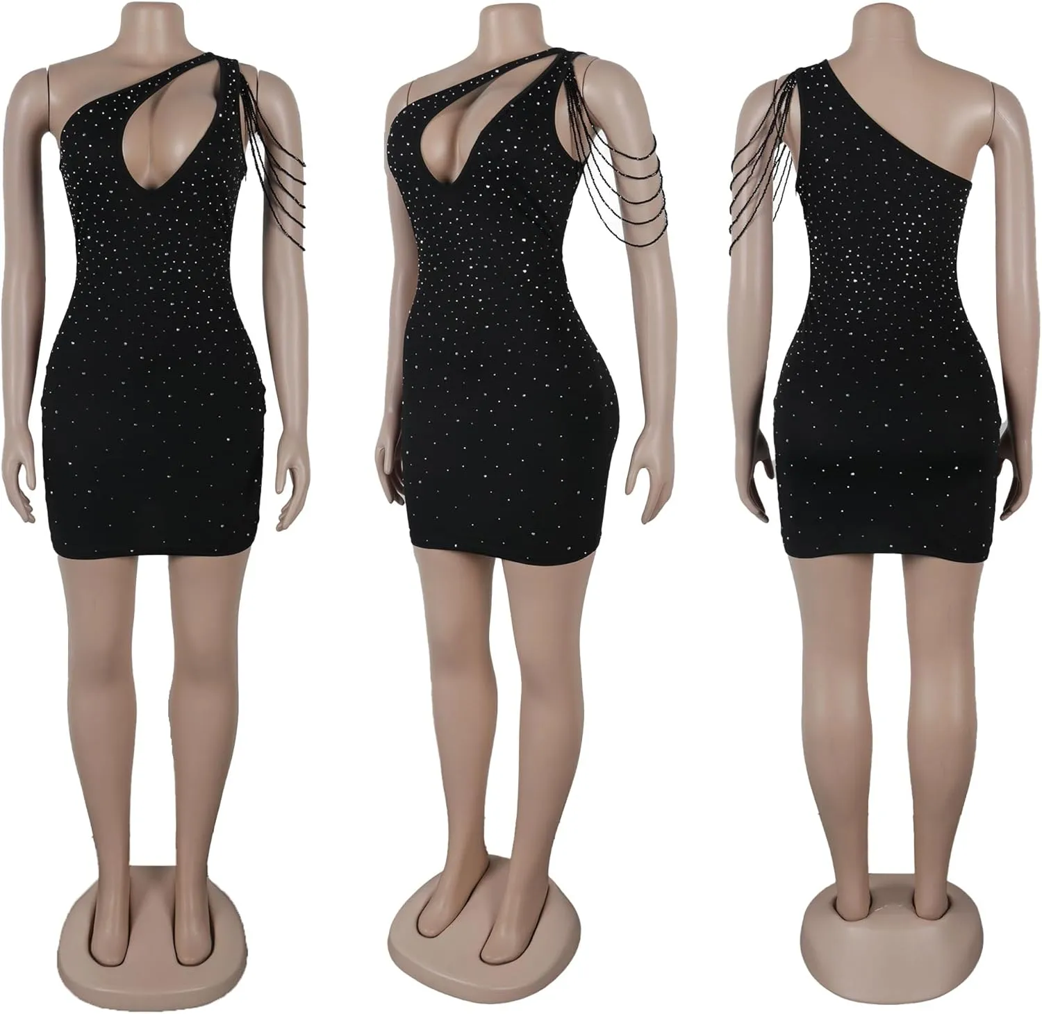 PORRCEY Women's Sexy Elegant Rhinestone Long Sleeve Night Club Dress Party Clubwear Sparkly Evening Dress