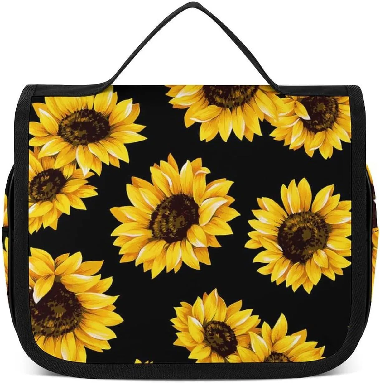 Portable Hanging Toiletry Bag, Large Cosmetic Travel Bag for Women Men, Yellow Sunflowers Waterproof Makeup Organizer for Bathroom Shower
