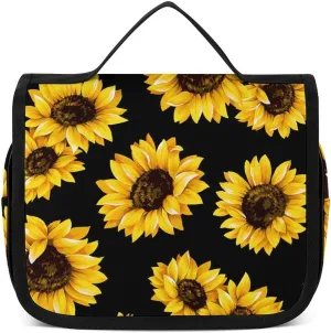 Portable Hanging Toiletry Bag, Large Cosmetic Travel Bag for Women Men, Yellow Sunflowers Waterproof Makeup Organizer for Bathroom Shower