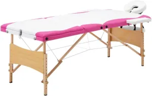 Portable Massage Table, 3-Section Design, Adjustable Height, Comfortable Foam Padding, Faux Leather Surface, Includes Carry Bag, White and Pink