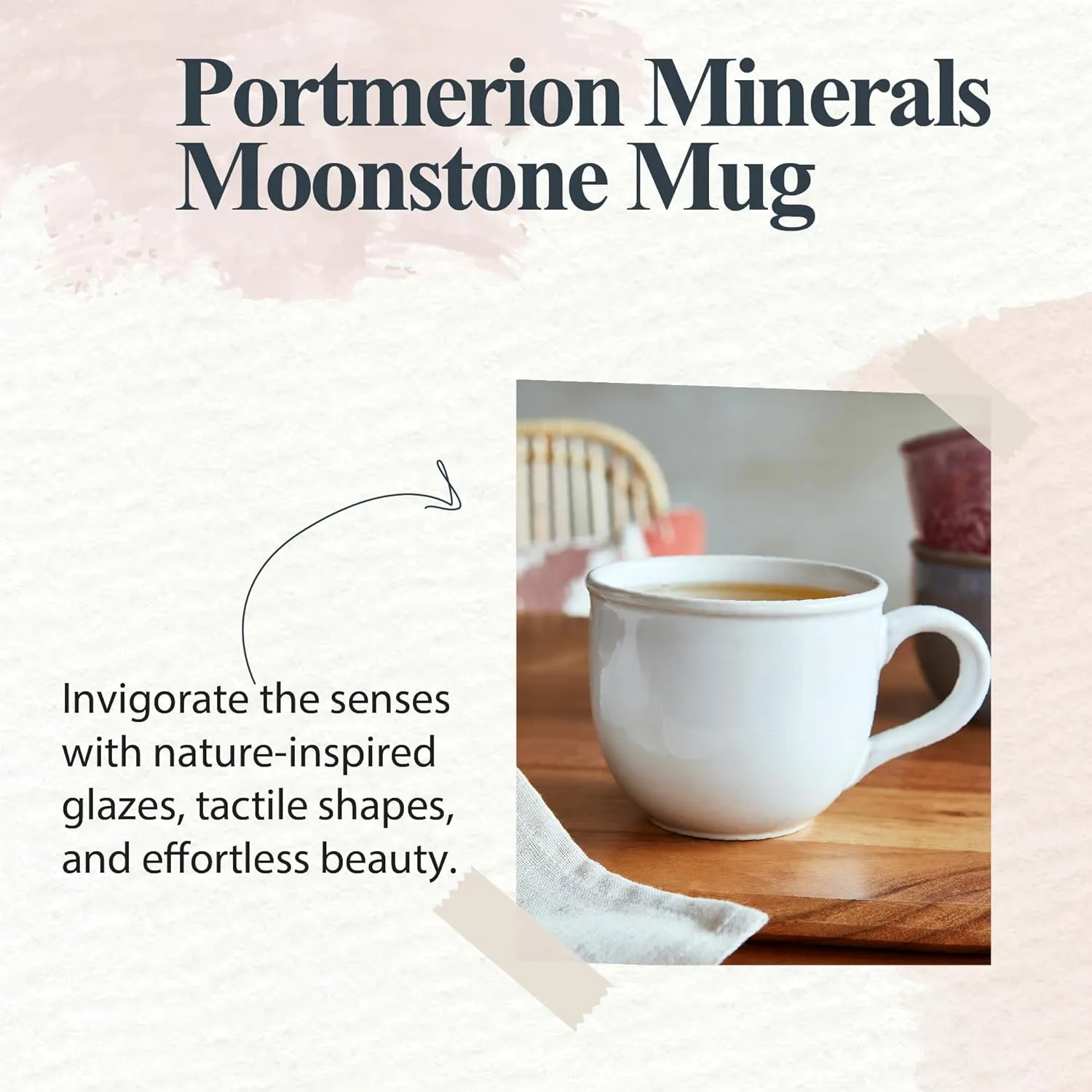 Portmeirion 12oz Minerals Mug, Moonstone (Set of 4) - Stoneware Coffee Cup, Sturdy Ceramic Mug, Microwave, Dishwasher, Freezer, Oven Safe - Artisan Made Drinkware for Tea, Expresso, Latte