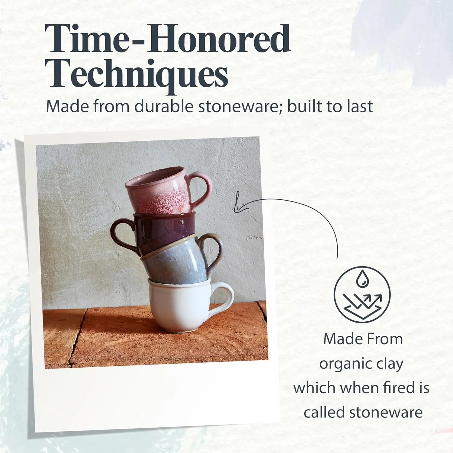 Portmeirion 12oz Minerals Mug, Moonstone (Set of 4) - Stoneware Coffee Cup, Sturdy Ceramic Mug, Microwave, Dishwasher, Freezer, Oven Safe - Artisan Made Drinkware for Tea, Expresso, Latte
