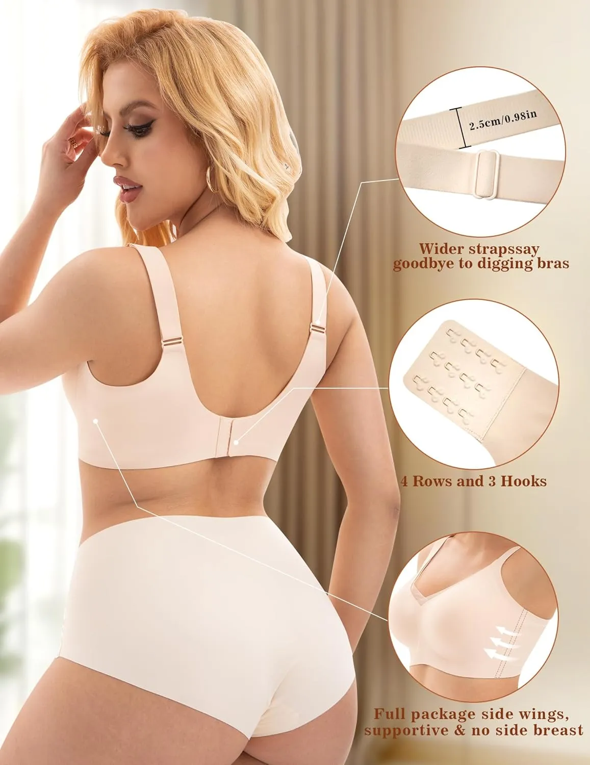 PoseFree Womens Wireless Bras Supportive Tshirt Bra No Underwire Seamless Push Up V Mesh Comfortable Bralette Everyday Bras