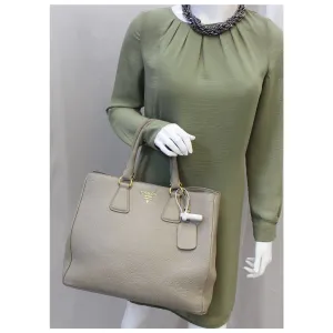 PRADA Pebbled Leather Large Tote Bag Grey