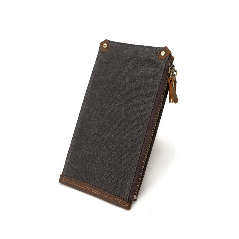 Premium Vintage Slim Canvas Zipper Closure Men's Long Wallet