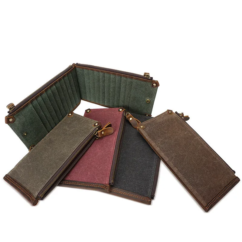 Premium Vintage Slim Canvas Zipper Closure Men's Long Wallet