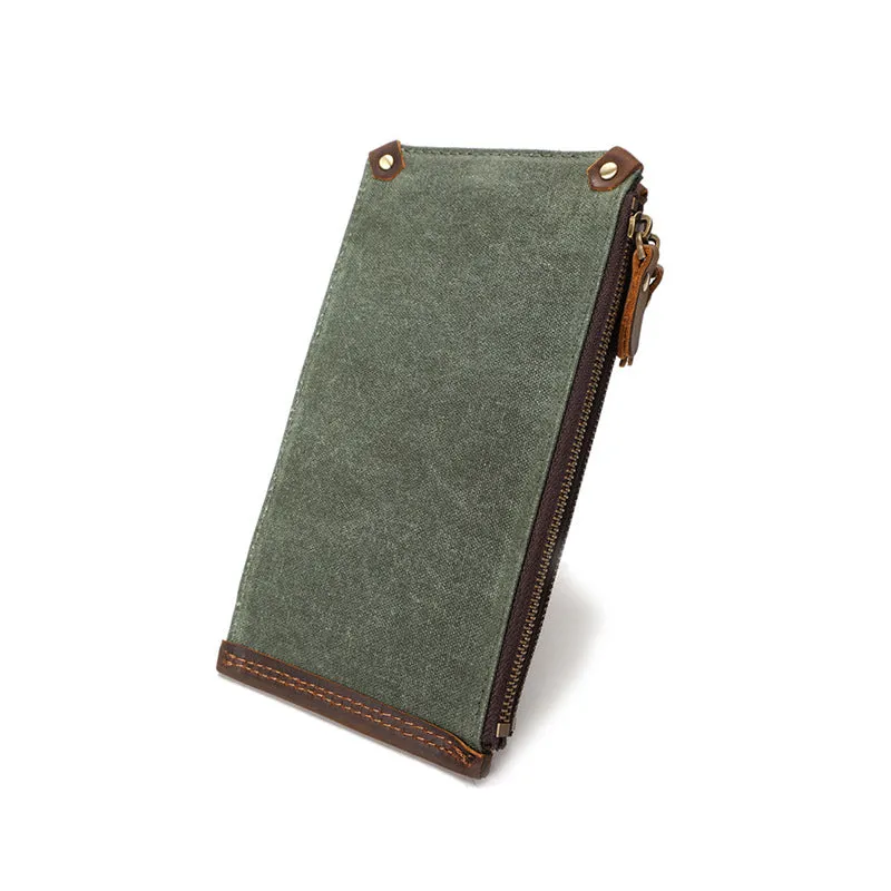 Premium Vintage Slim Canvas Zipper Closure Men's Long Wallet