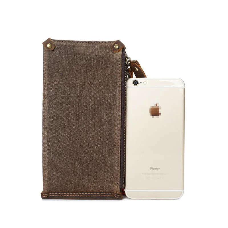 Premium Vintage Slim Canvas Zipper Closure Men's Long Wallet