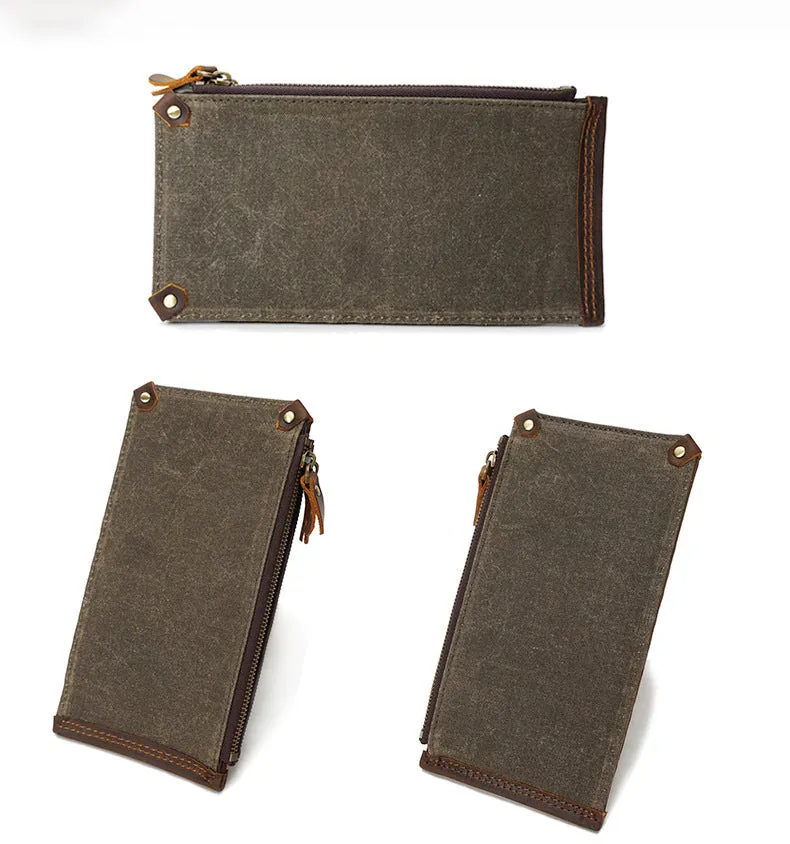 Premium Vintage Slim Canvas Zipper Closure Men's Long Wallet