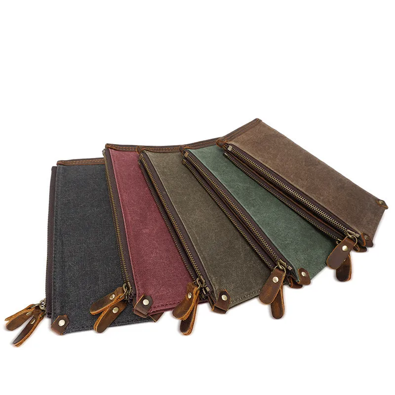 Premium Vintage Slim Canvas Zipper Closure Men's Long Wallet