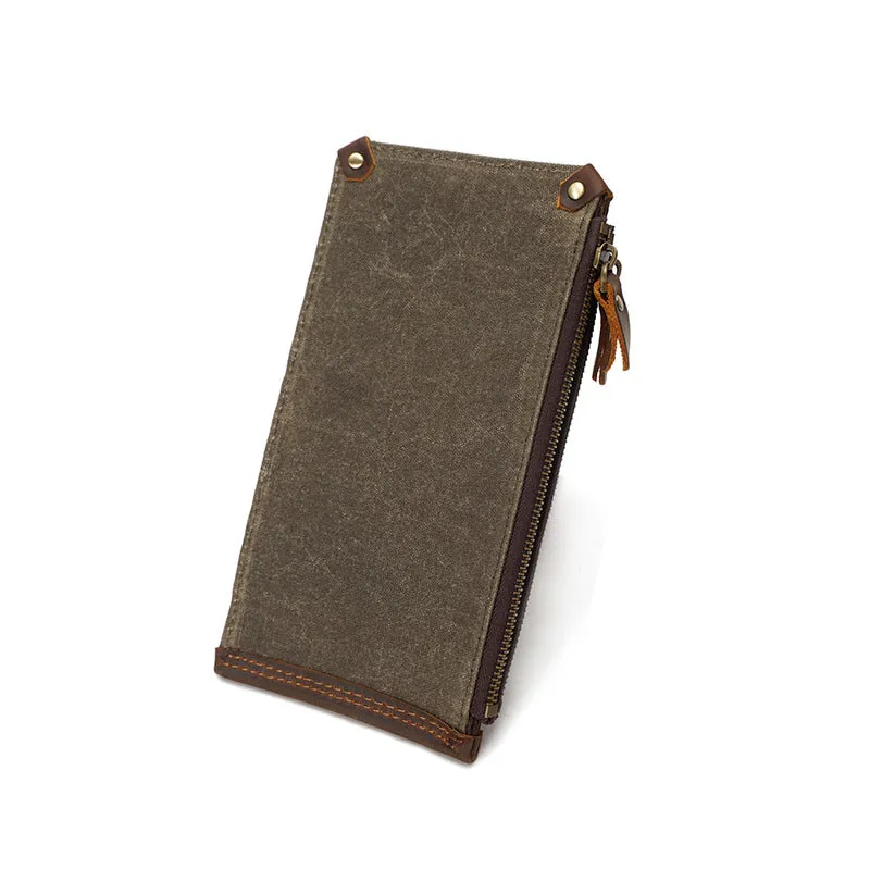 Premium Vintage Slim Canvas Zipper Closure Men's Long Wallet