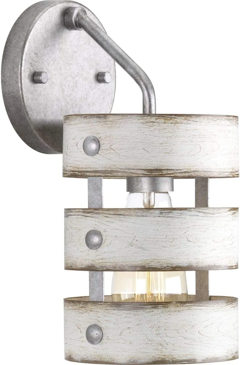 Progress Lighting Gulliver Collection 1-Light Antique Whitewashed Farmhouse Wall Sconce Light, Galvanized Finish