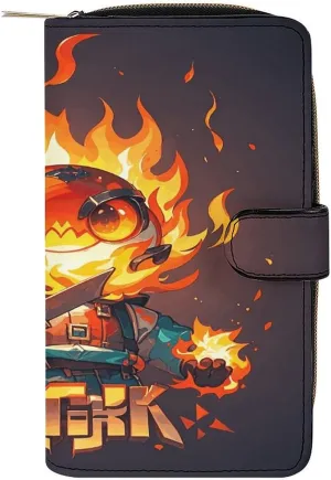 PU Leather Wallet Flame Ball Gamer Print Travel Purse Women's Long Bifold Wallet Ladies Card Holder Purse with Zipper & Snap Closure