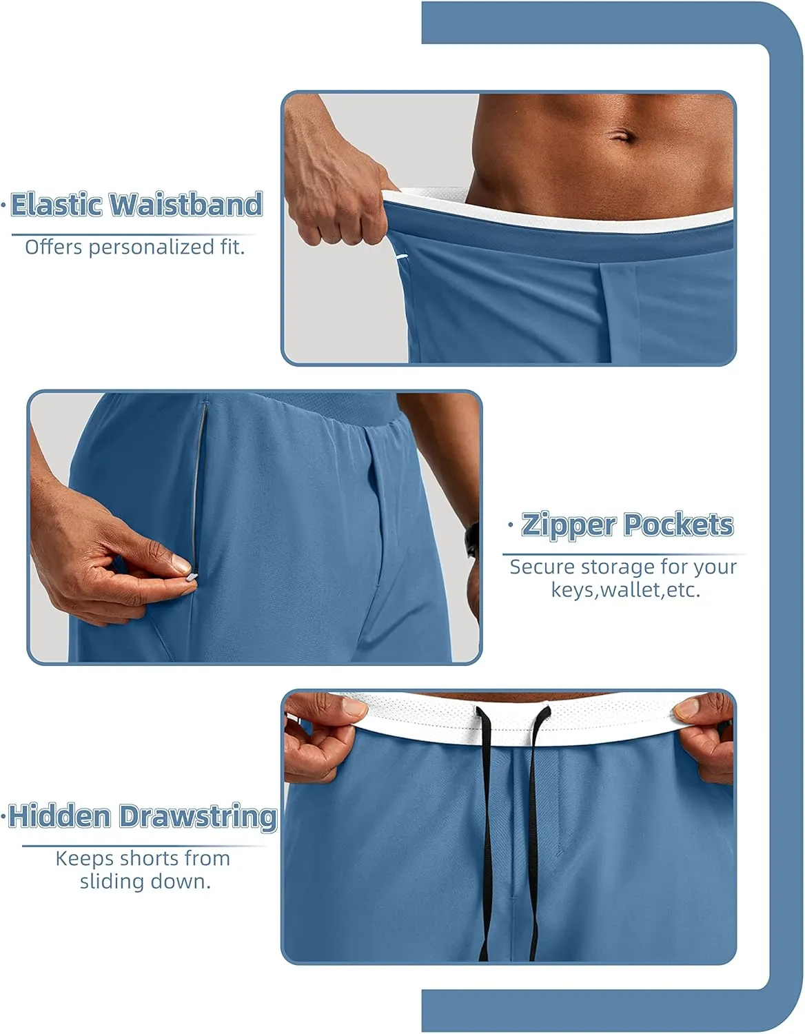 Pudolla Men's 2 in 1 Running Shorts 7" Lightweight Workout Athletic Gym Shorts for Men with Zipper Pockets