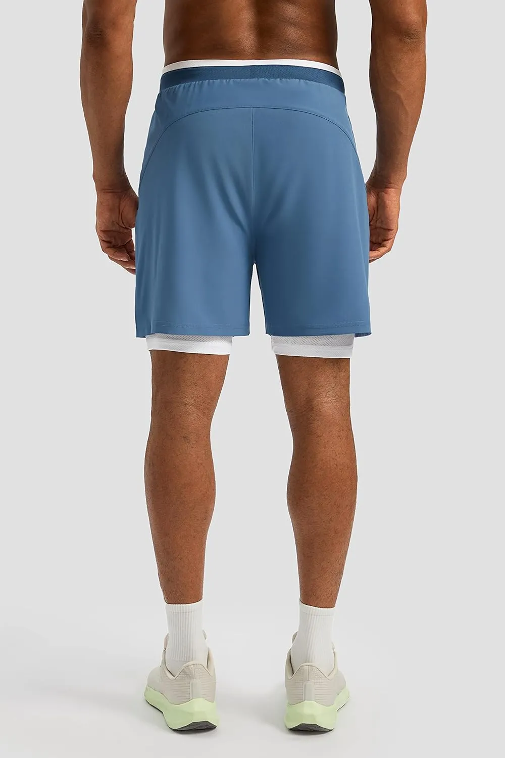Pudolla Men's 2 in 1 Running Shorts 7" Lightweight Workout Athletic Gym Shorts for Men with Zipper Pockets