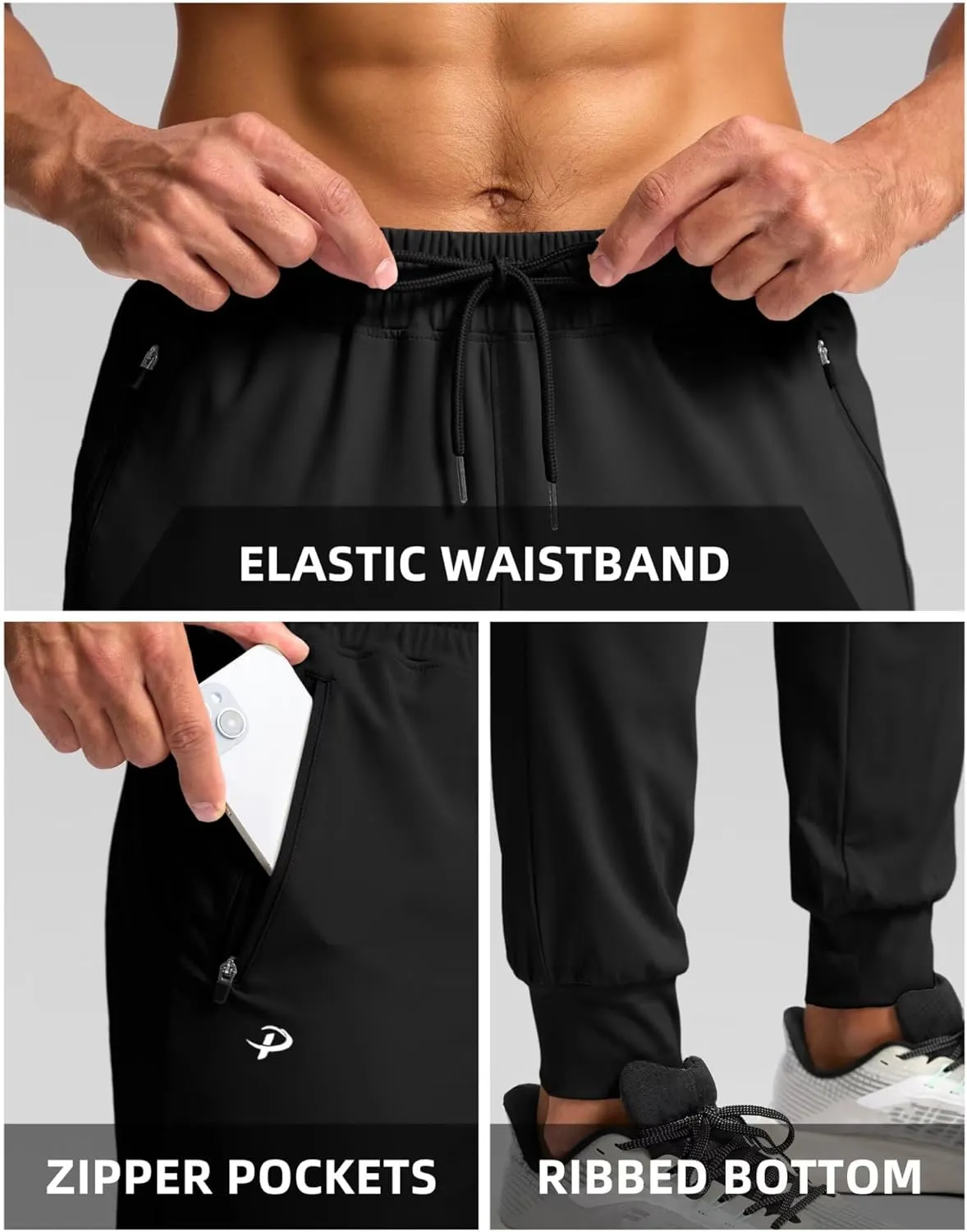 Pudolla Men's Lightweight Sweatpants with Pockets Ultra 4-Way Stretch Joggers Gym Workout Runing Athletic Track Pants