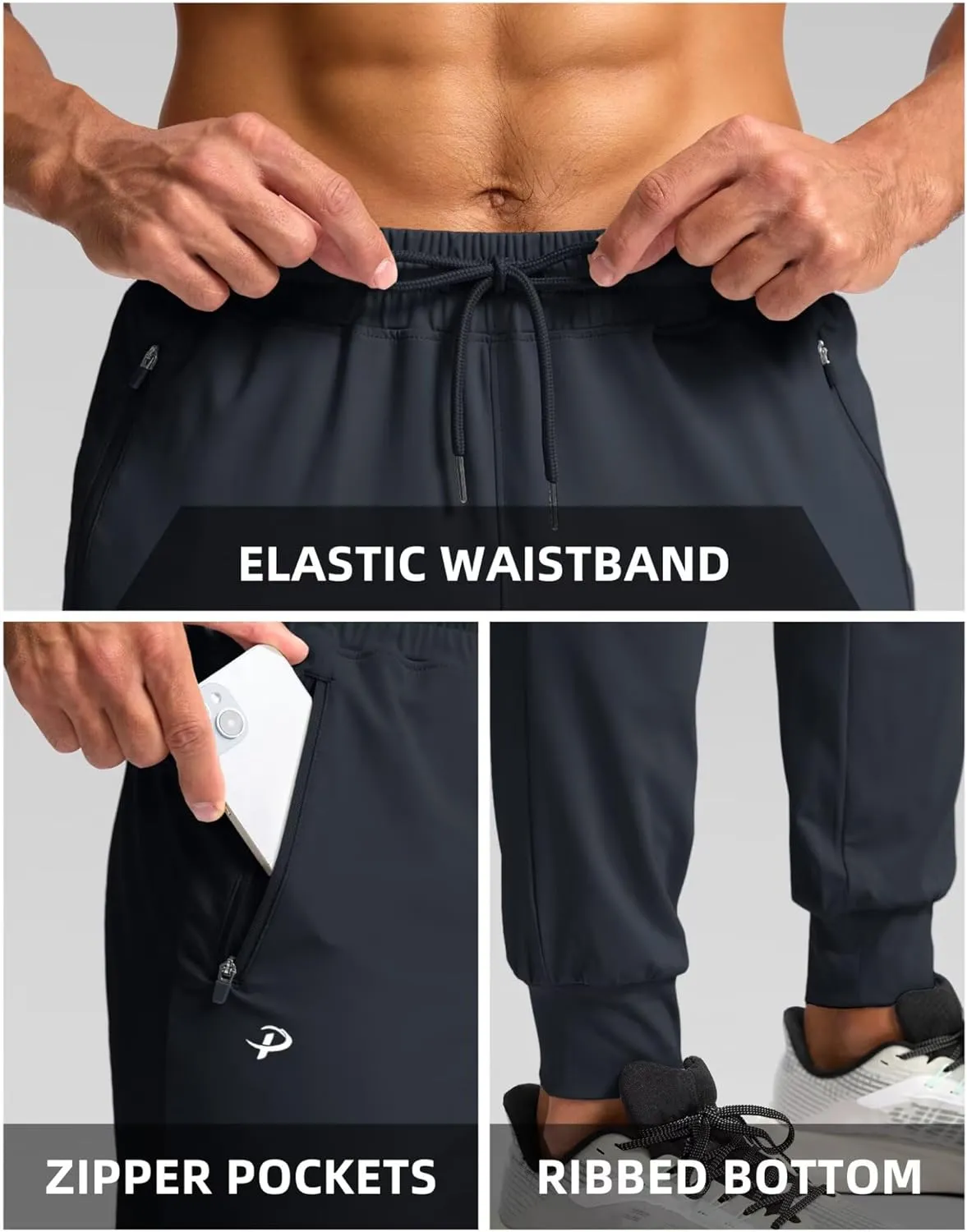 Pudolla Men's Lightweight Sweatpants with Pockets Ultra 4-Way Stretch Joggers Gym Workout Runing Athletic Track Pants