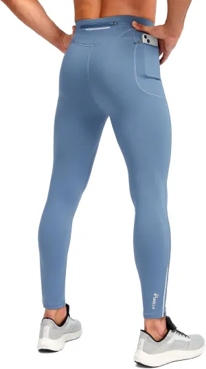 Pudolla Men's Thermal Running Tights with 3 Zipper Pockets Workout Compression Leggings Cycling Pants for Men Hiking Jogging