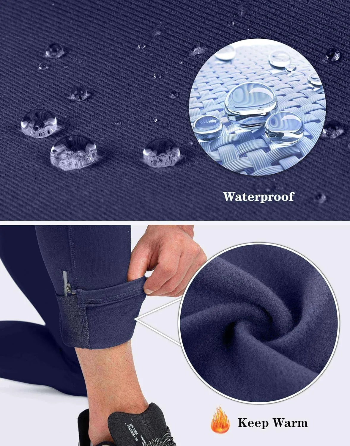 Pudolla Men's Thermal Running Tights with 3 Zipper Pockets Workout Compression Leggings Cycling Pants for Men Hiking Jogging