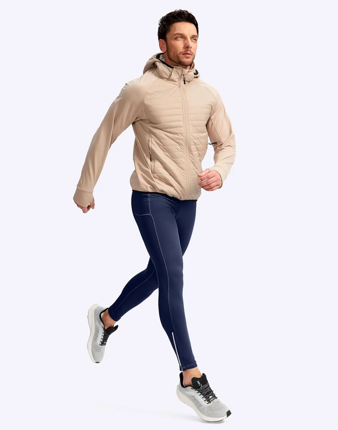 Pudolla Men's Thermal Running Tights with 3 Zipper Pockets Workout Compression Leggings Cycling Pants for Men Hiking Jogging