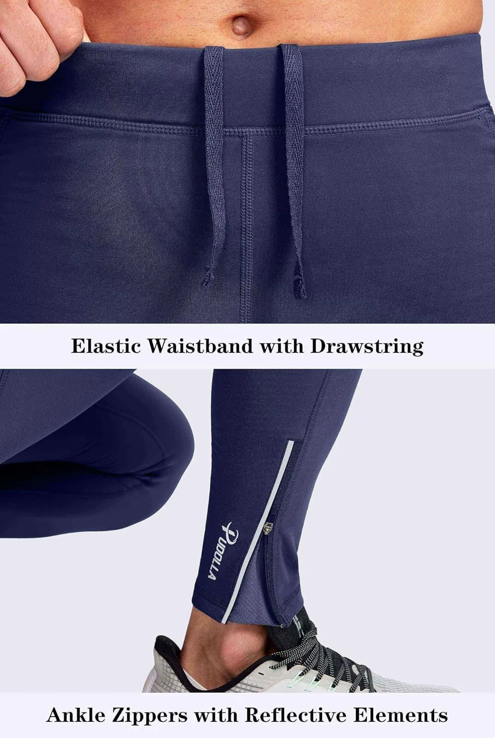 Pudolla Men's Thermal Running Tights with 3 Zipper Pockets Workout Compression Leggings Cycling Pants for Men Hiking Jogging