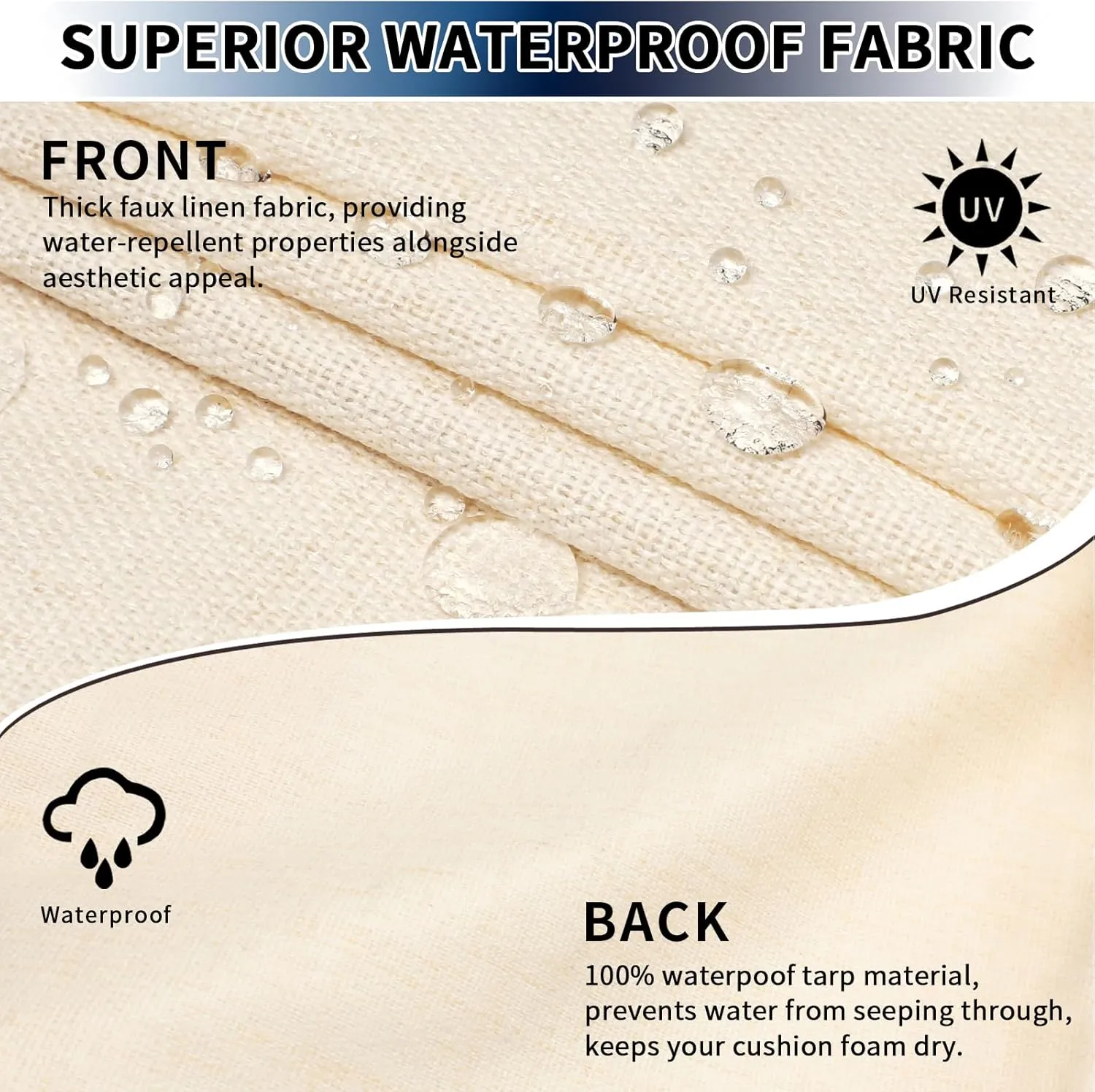 PureFit Waterproof Outdoor Cushion Covers Replacement for Patio Furniture Chair Seat Cushion Covers 24x24 inch for Outdoor Furniture Garden Backyard with Zipper, 4 Pack SLIPCOVERS ONLY, Cream