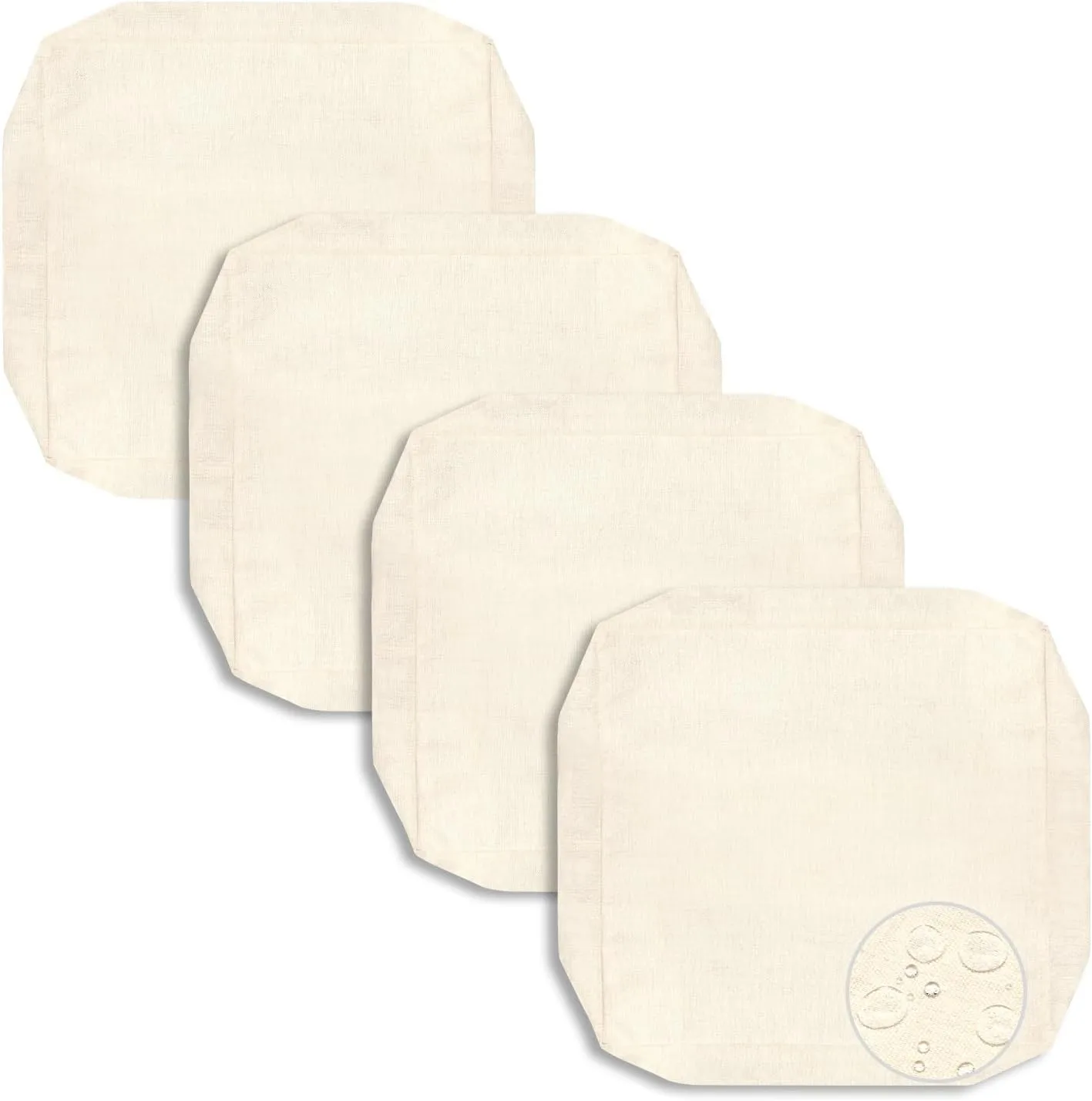 PureFit Waterproof Outdoor Cushion Covers Replacement for Patio Furniture Chair Seat Cushion Covers 24x24 inch for Outdoor Furniture Garden Backyard with Zipper, 4 Pack SLIPCOVERS ONLY, Cream