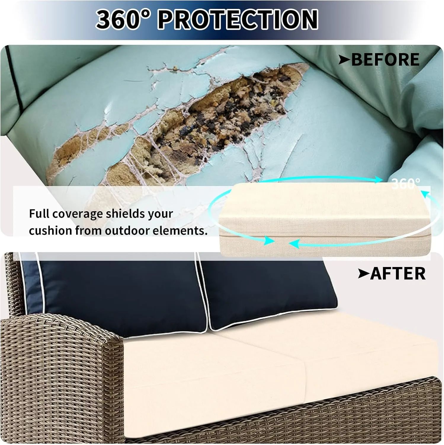 PureFit Waterproof Outdoor Cushion Covers Replacement for Patio Furniture Chair Seat Cushion Covers 24x24 inch for Outdoor Furniture Garden Backyard with Zipper, 4 Pack SLIPCOVERS ONLY, Cream