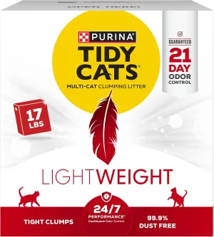 Purina Tidy Cats LightWeight, Low Dust, Clumping Cat Litter Odor Control 24/7 Performance Multi Cat Litter - 17 lb. Box