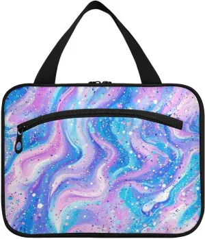 Purple Blue Galaxy Starry Waves hanging make up bags for women with hook, designer essentials kit bag for adults trip bolso de maquillaje para mujer L