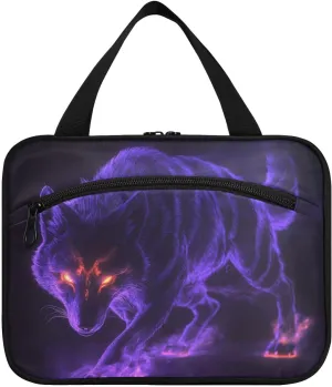 Purple wolf animal hanging cosmetic travel bags with hook, designer accessories brush bag for cruise travel trip estuche para maquillaje L