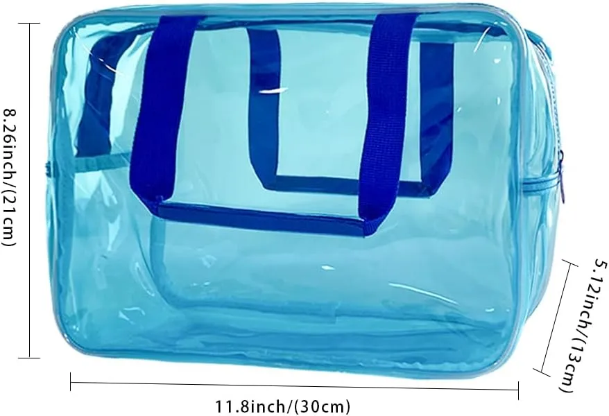 PVC Sky Blue Pure Color Transparent Gift Pouch Wash Travel Makeup Cosmetic Bag with Handle for Travel Bathroom Toiletry Organizer (Sky Blue)