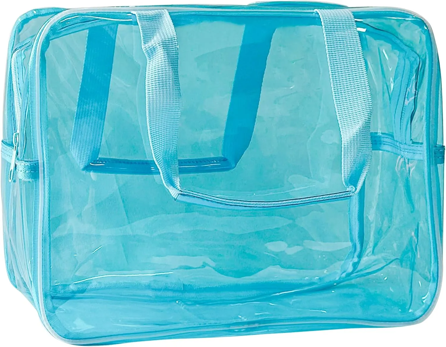 PVC Sky Blue Pure Color Transparent Gift Pouch Wash Travel Makeup Cosmetic Bag with Handle for Travel Bathroom Toiletry Organizer (Sky Blue)