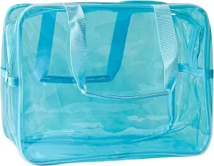 PVC Sky Blue Pure Color Transparent Gift Pouch Wash Travel Makeup Cosmetic Bag with Handle for Travel Bathroom Toiletry Organizer (Sky Blue)