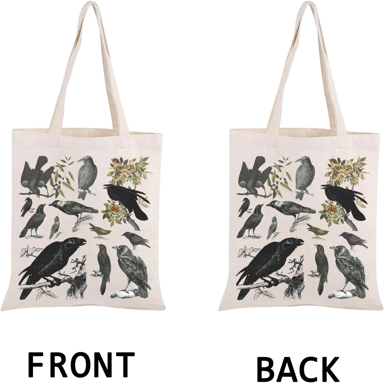 PWHAOO Black Bird and Raven Tote Bag - Wild Bird Watching Gift - Spooky Season Dark Academia Witchy Mama Gift