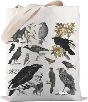 PWHAOO Black Bird and Raven Tote Bag - Wild Bird Watching Gift - Spooky Season Dark Academia Witchy Mama Gift