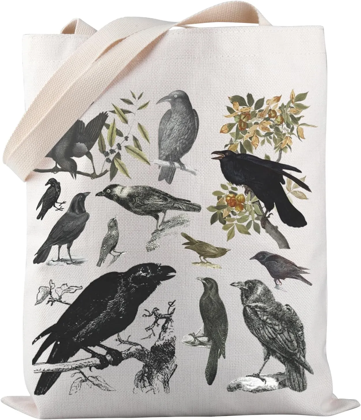PWHAOO Black Bird and Raven Tote Bag - Wild Bird Watching Gift - Spooky Season Dark Academia Witchy Mama Gift