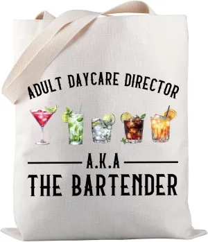 PWHAOO Funny Bartender Tote Bag Adult Daycare Director The Bartender Tote Bag Bartender Gift Drinking Party Gift