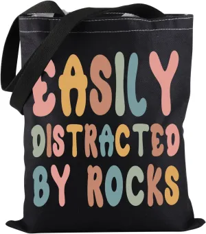 PWHAOO Geology Professor Tote Bag Easily Distracted By Rocks Tote Bag Geology Student Gift Rock Collector Gift