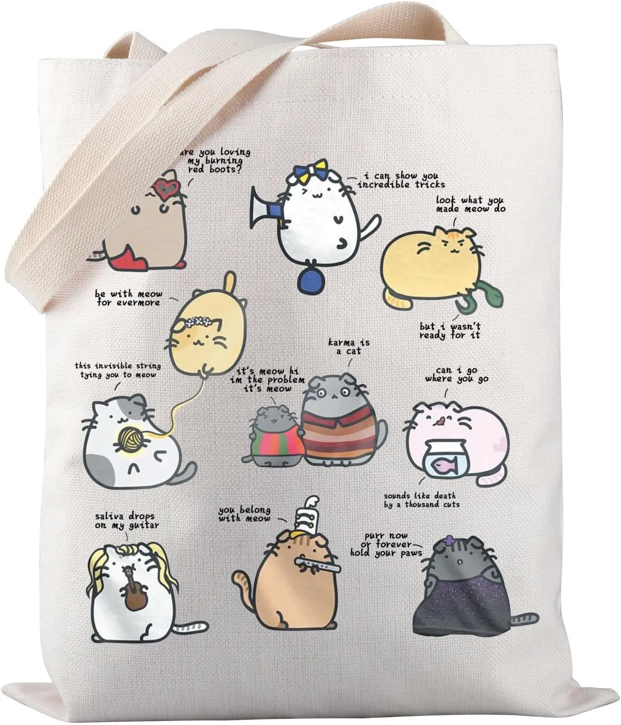 PWHAOO Karma Cat Tote Bag Lyrics Quote Tote Bag Singer Fans Canvas Bag Singer Fan Gift