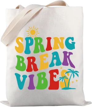 PWHAOO Spring Vacation Tote Bag Spring Break Vibes Tote Bag Beach Life Tote Bag Spring Vibes Gift Beach Trip Gift