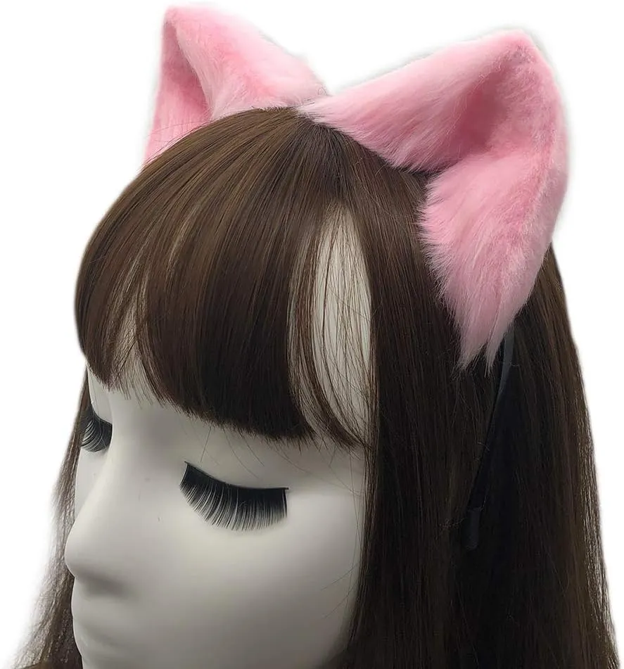 QinRuan Cat Fox Faux Fur Ears Headband Cute Halloween Fancy Dress Cosplay Handmade Animal Furry Ears Hair Hoop