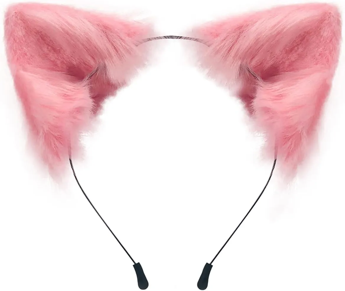 QinRuan Cat Fox Faux Fur Ears Headband Cute Halloween Fancy Dress Cosplay Handmade Animal Furry Ears Hair Hoop