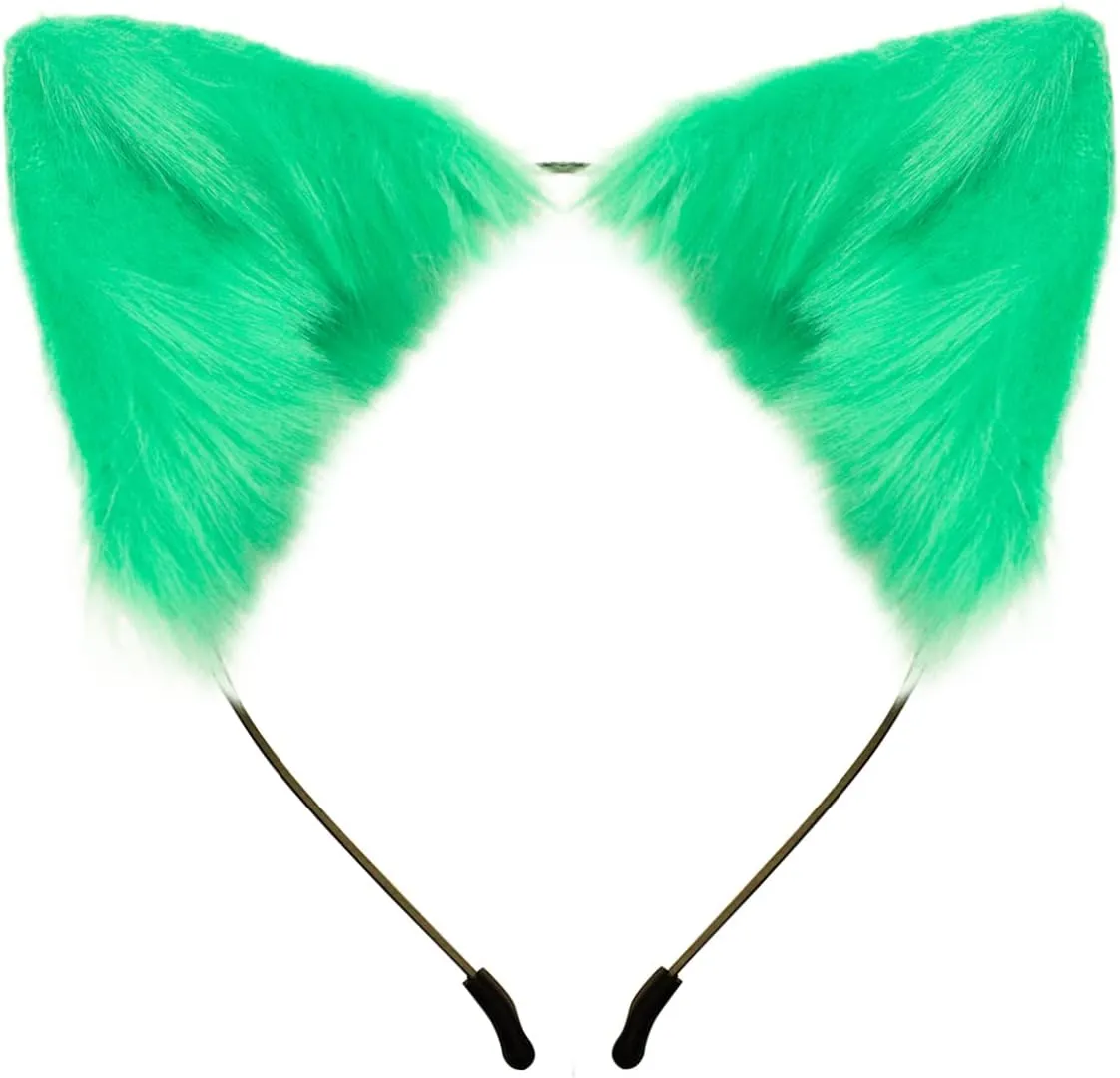 QinRuan Cat Fox Faux Fur Ears Headband Cute Halloween Fancy Dress Cosplay Handmade Animal Furry Ears Hair Hoop