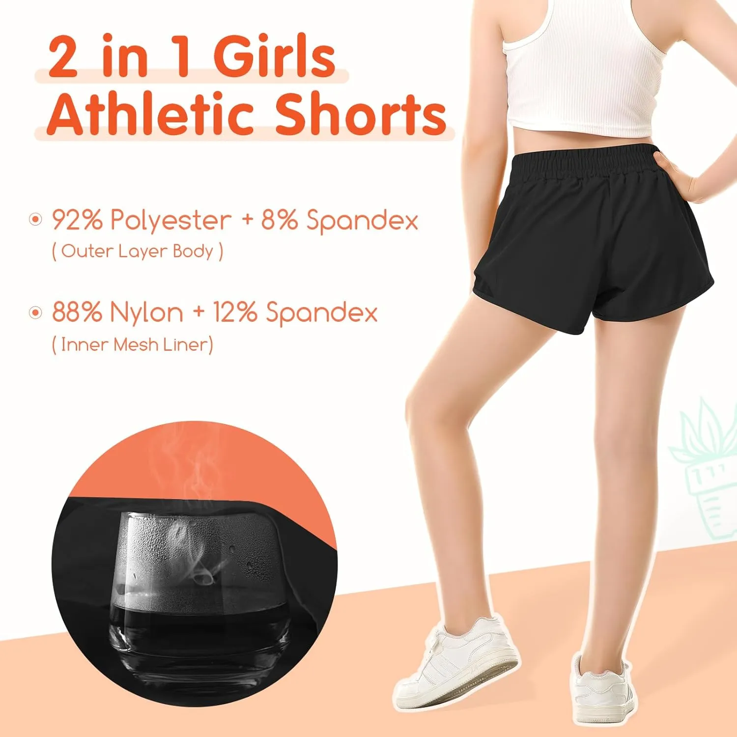 QooNoo Girls Athletic Shorts with Zipper Pocket Lightweight Elastic Waist Running Shorts for Teen Girls Kids Active Sports